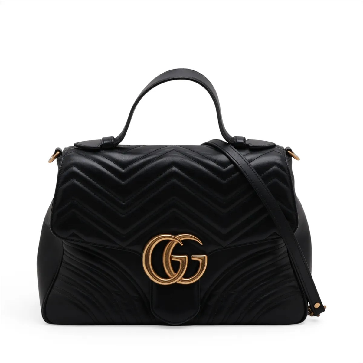 Gucci GG Marmont 498109 Leather 2 Way Handbag Black