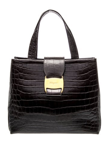 Ferragamo Embossed Leather Top Handle Bag