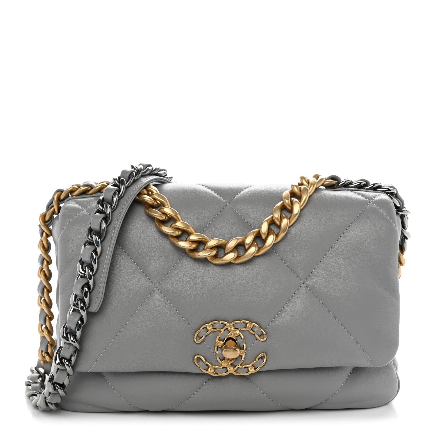 Chanel Lambskin Quilted Medium Chanel 19 Flap Grey
