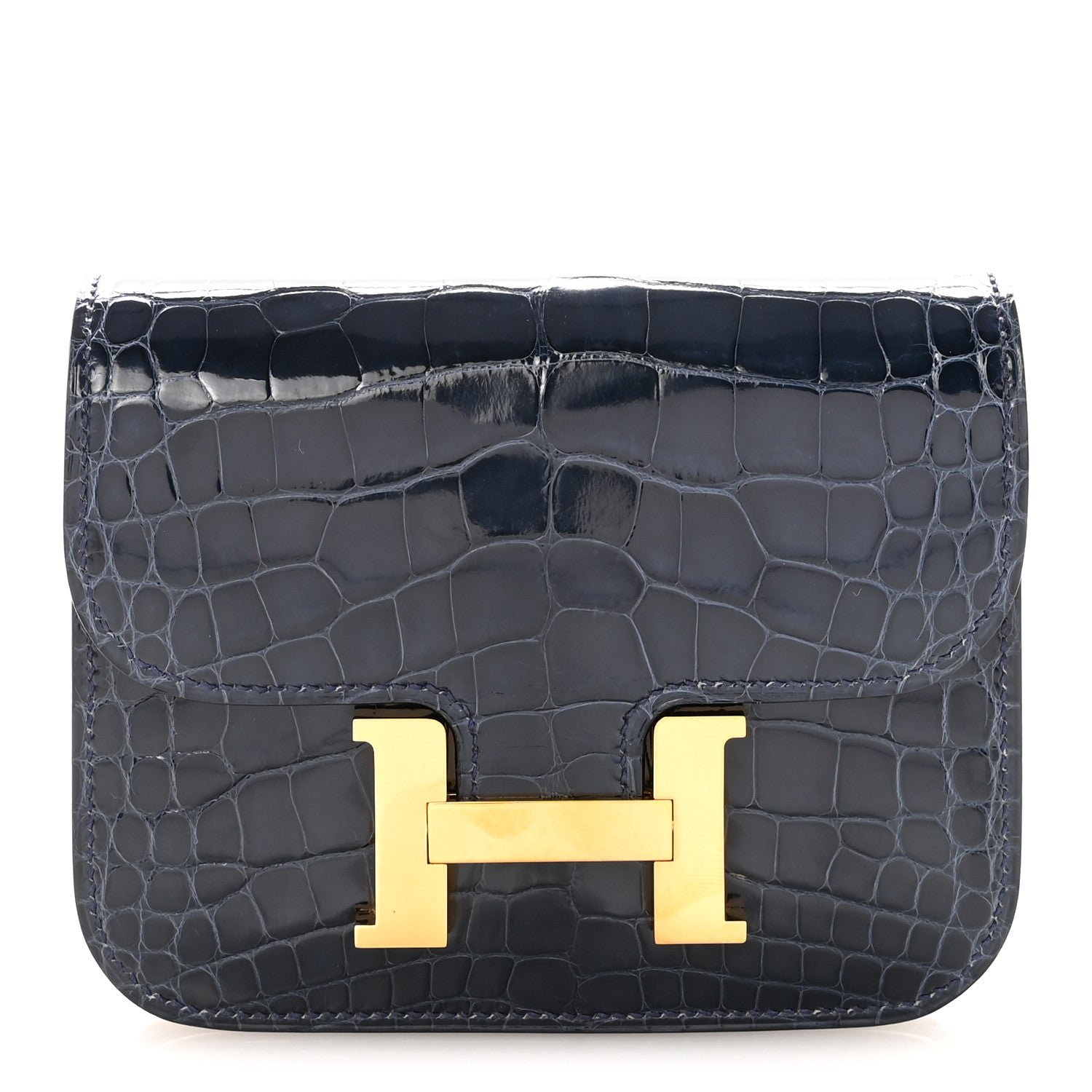 Hermes Hermes Shiny Alligator Constance Slim Wallet Bleu Abysse