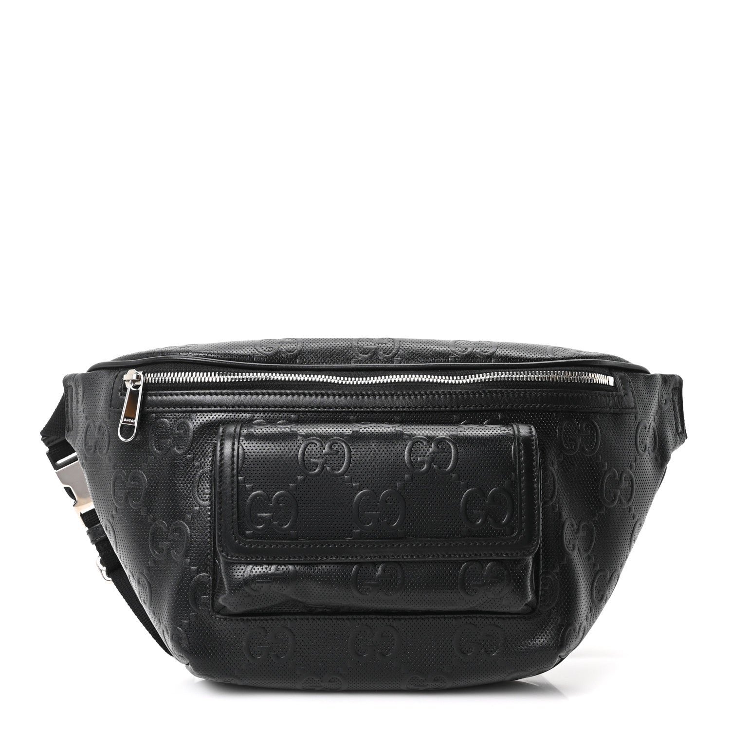 Gucci Calfskin GG Tennis Embossed Pocket Belt Bag Black