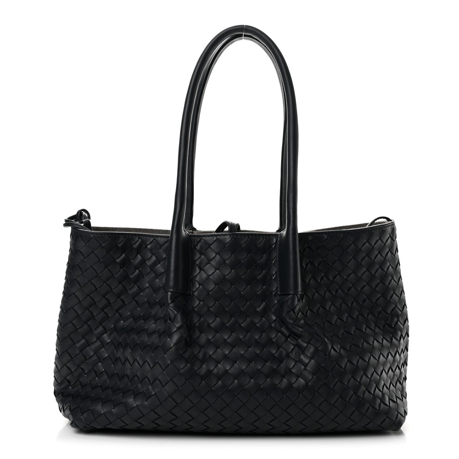 Bottega Veneta Calfskin Intrecciato Pinacoteca Reversible Tote Midnight Basalt