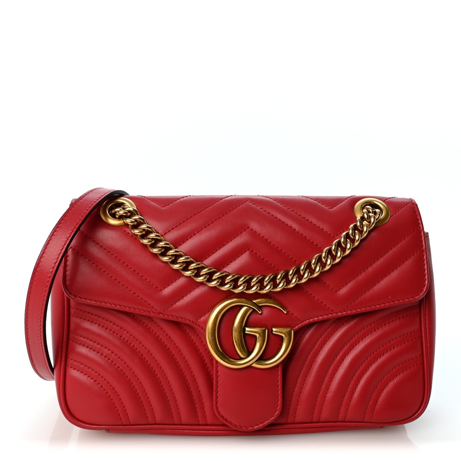 Gucci Calfskin Matelasse Small GG Marmont Shoulder Bag Hibiscus Red