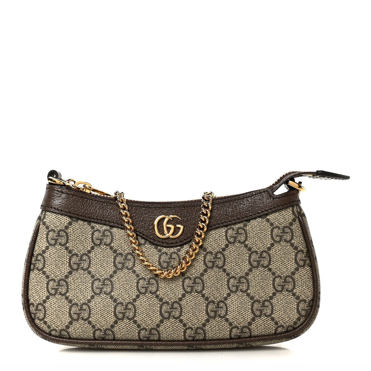 Gucci GG Supreme Monogram Textured Dollar Calfskin Mini Ophidia Chain Bag Beige Ebony