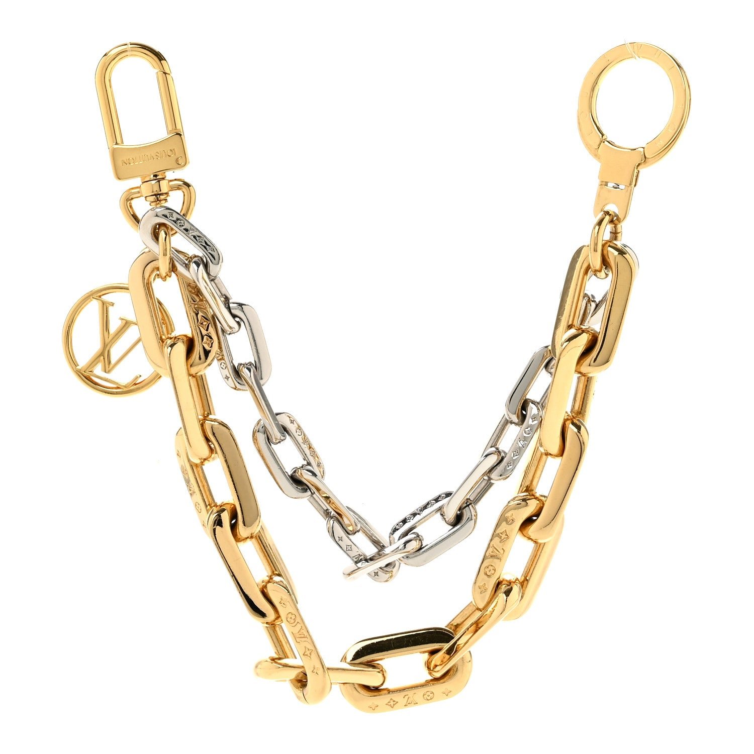 Louis Vuitton Metal LV Edge Chain Bag Charm Silver Gold
