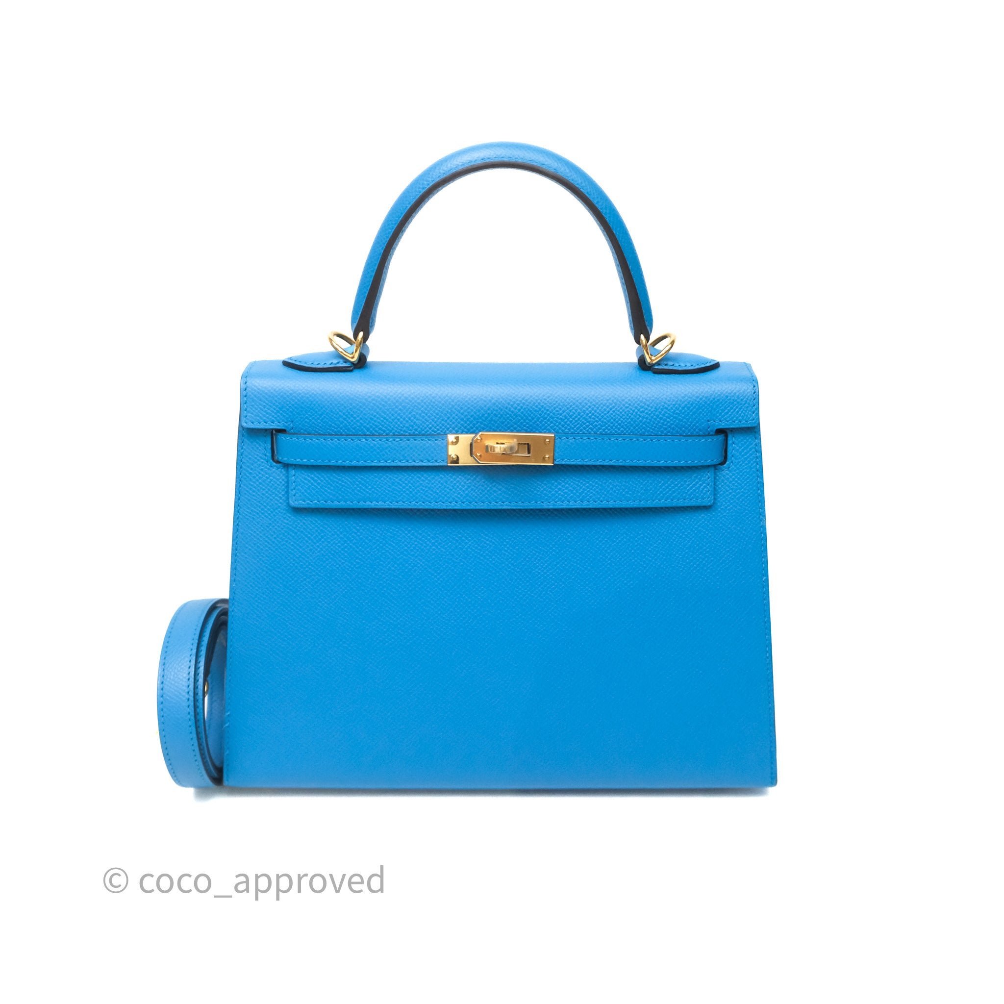 Hermès Kelly 25 Bleu Frida 0F Epsom Gold Hardware