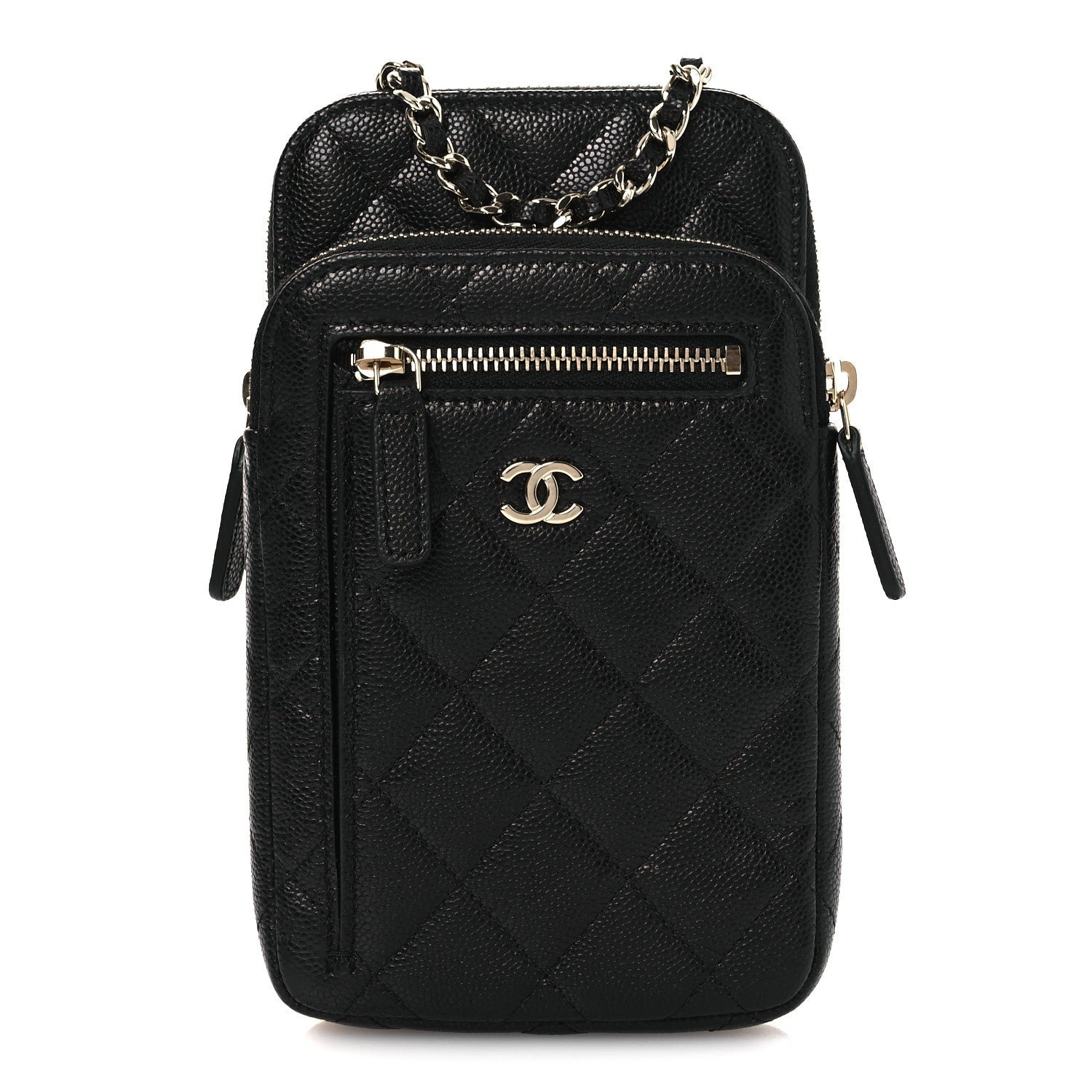 Chanel Caviar Quilted Phone Holder With Chain Black