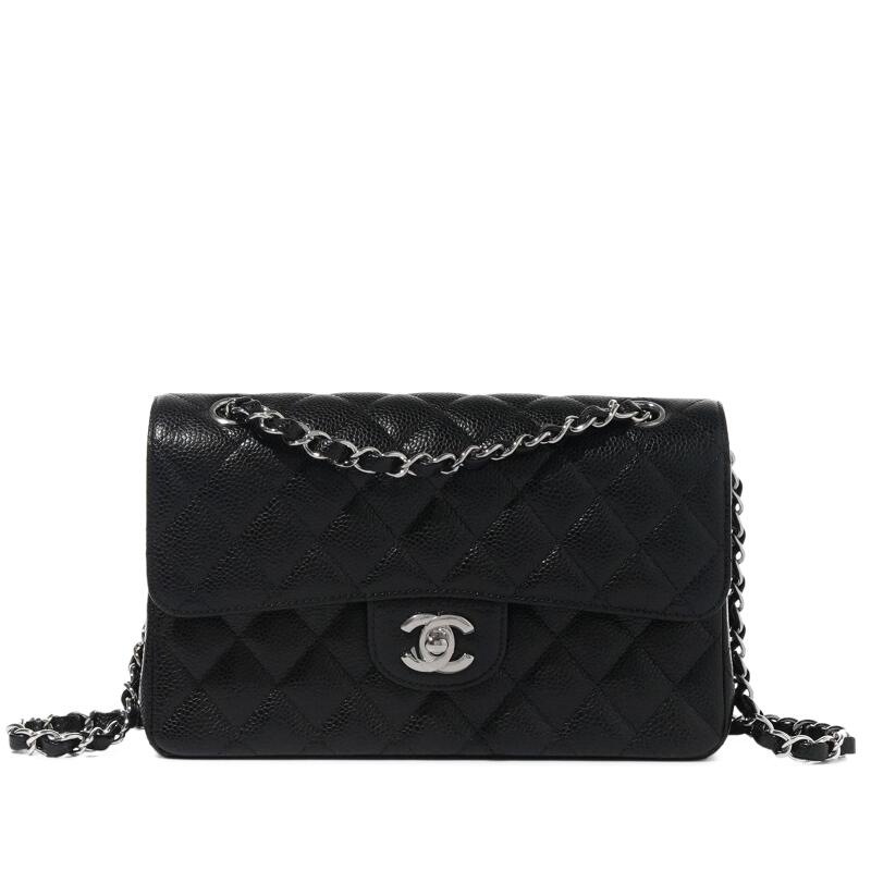 Black Quilted Caviar Small Timeless Double Flap Silver Hardware, 2018