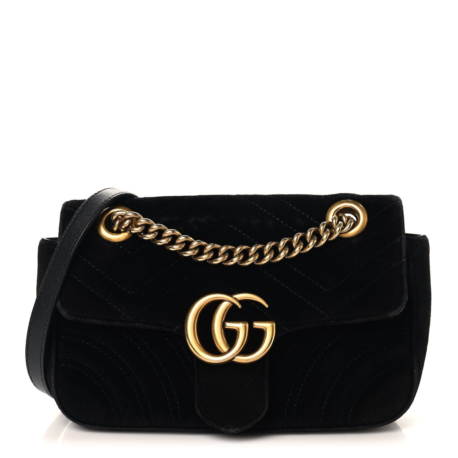Gucci Velvet Matelasse Mini GG Marmont Shoulder Bag Black
