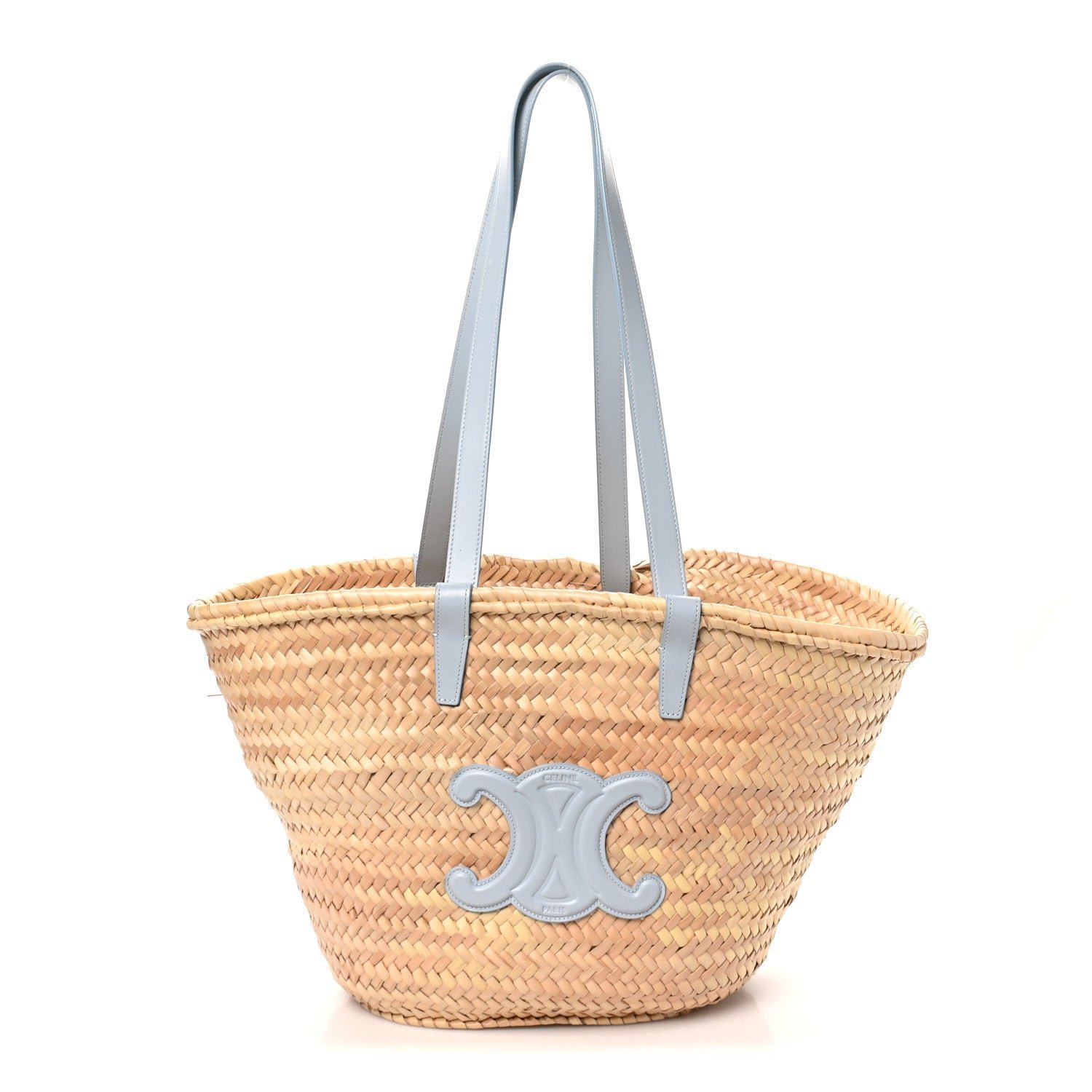 Celine Raffia Calfskin Triomphe Medium Panier Soft Blue