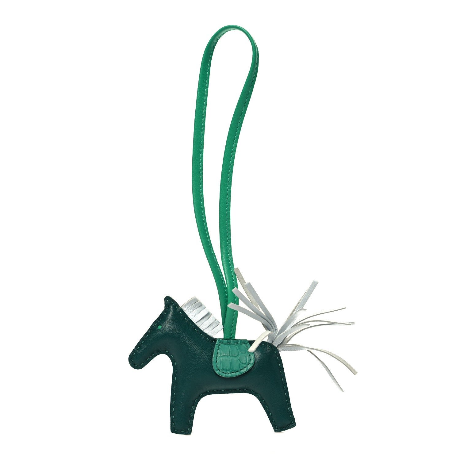 Hermes Milo Lambskin Matte Alligator Touch Grigri Rodeo Horse Bag Charm PM Malachite Menthe Bleu Brume Very Jade