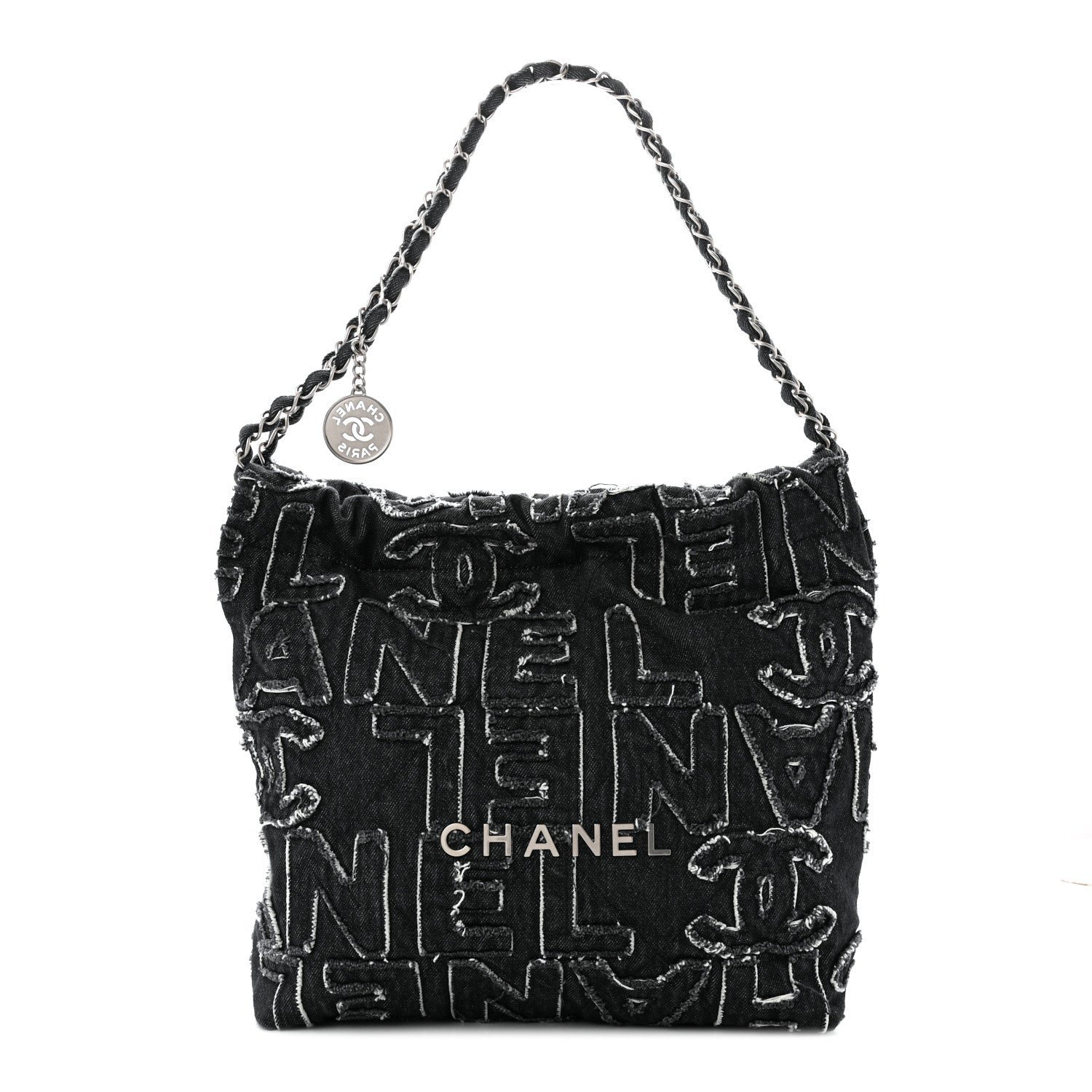 Chanel Denim Patchwork Quilted Small Chanel 22 Black