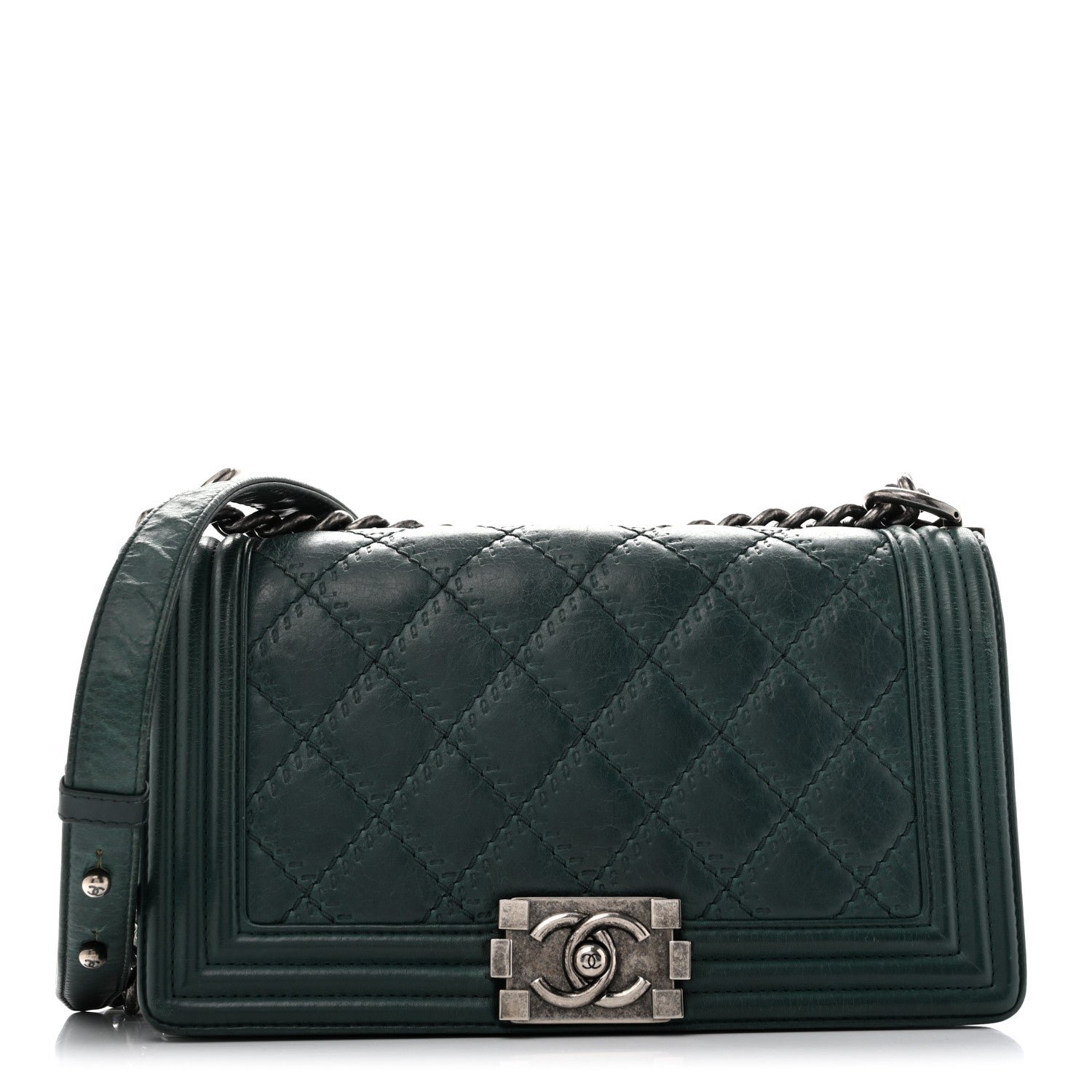 Chanel Calfskin Double Stitch Medium Boy Flap Green