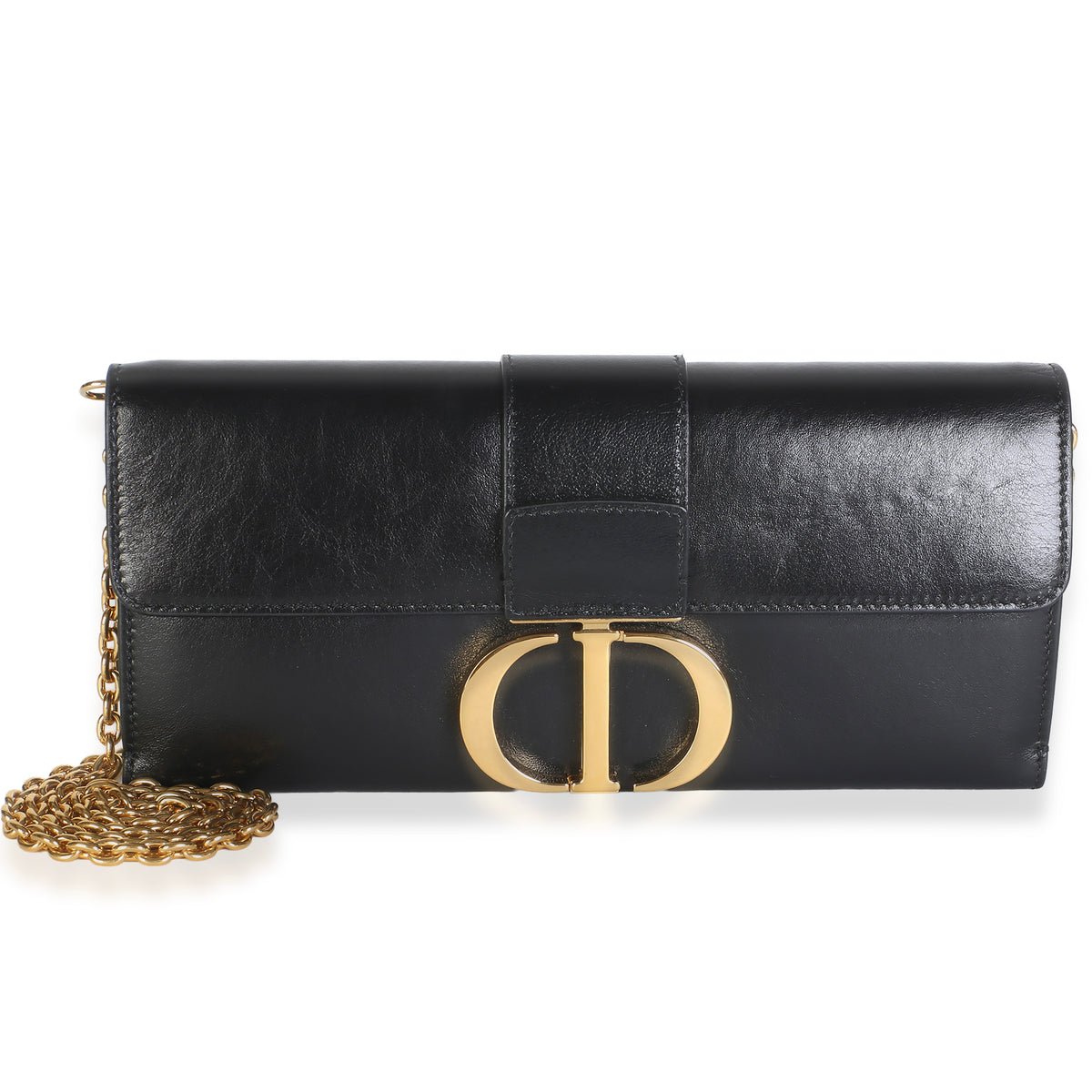 Black Calfskin Leather Montaigne 30 Chain Clutch