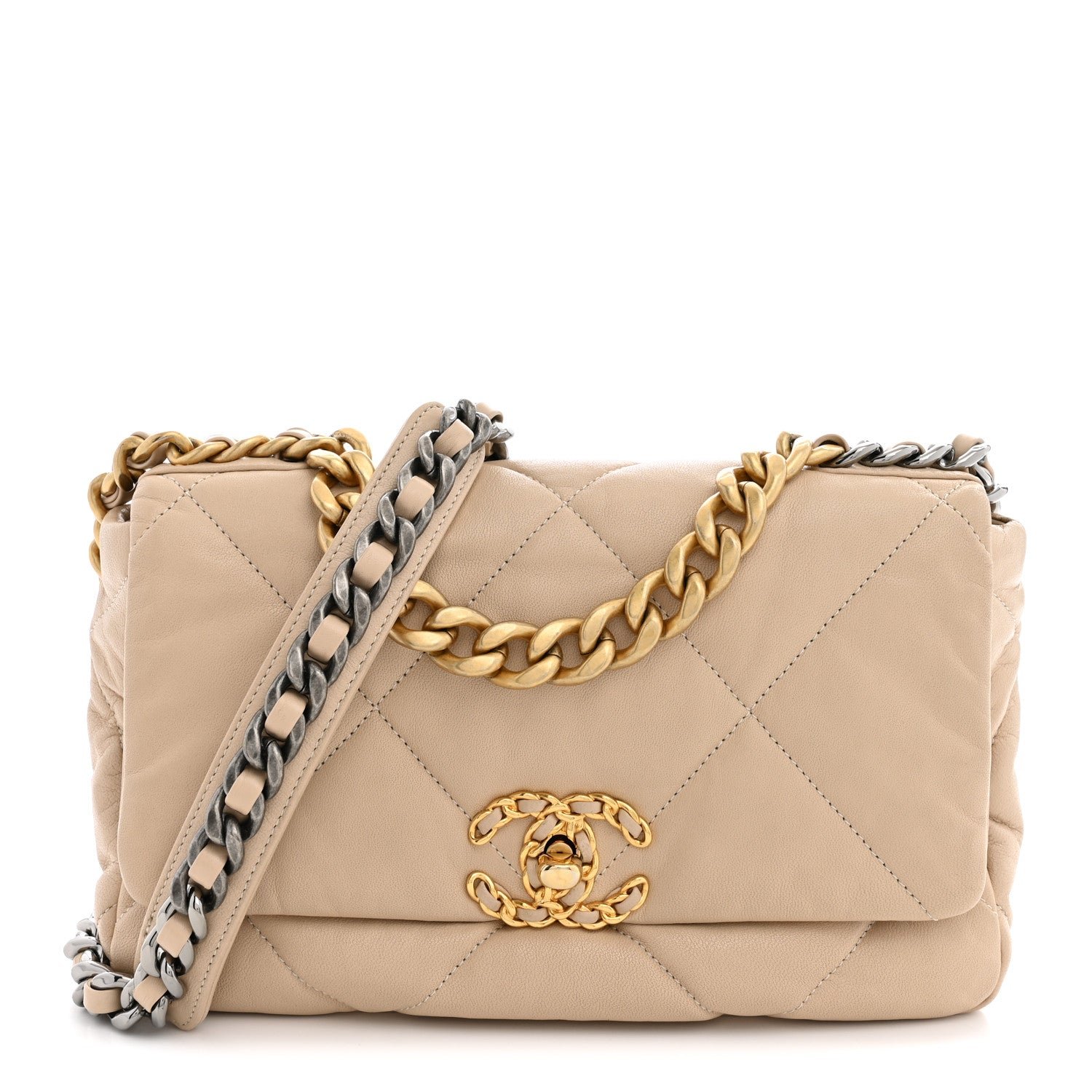 Chanel Lambskin Quilted Medium Chanel 19 Flap Light Beige