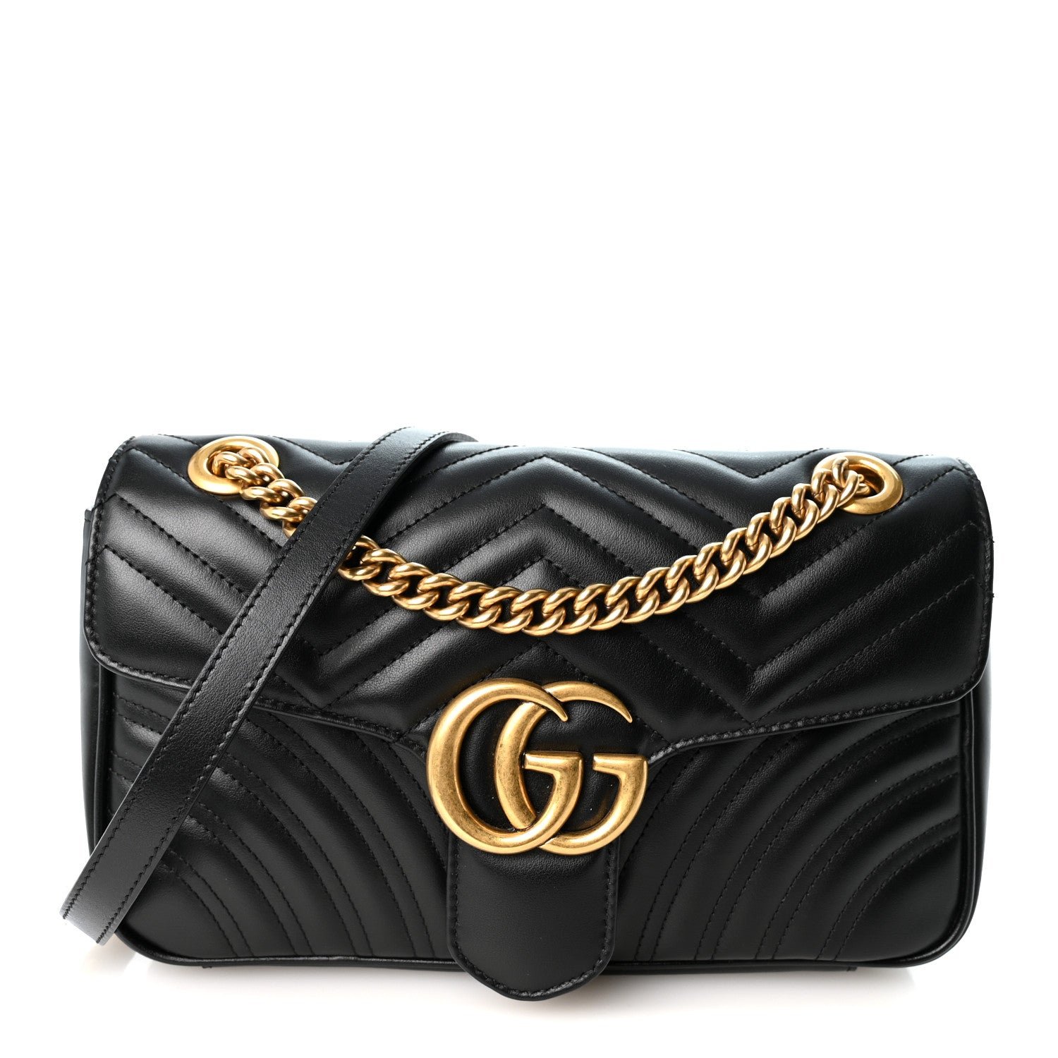 Gucci Calfskin Matelasse Small GG Marmont Shoulder Bag Black