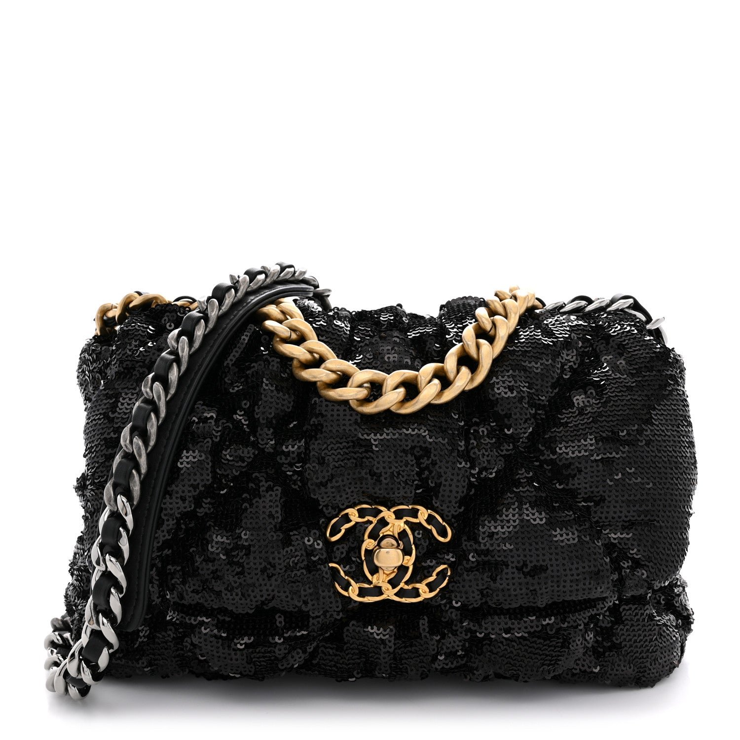 Chanel Sequin Quilted Medium Chanel 19 Flap Black