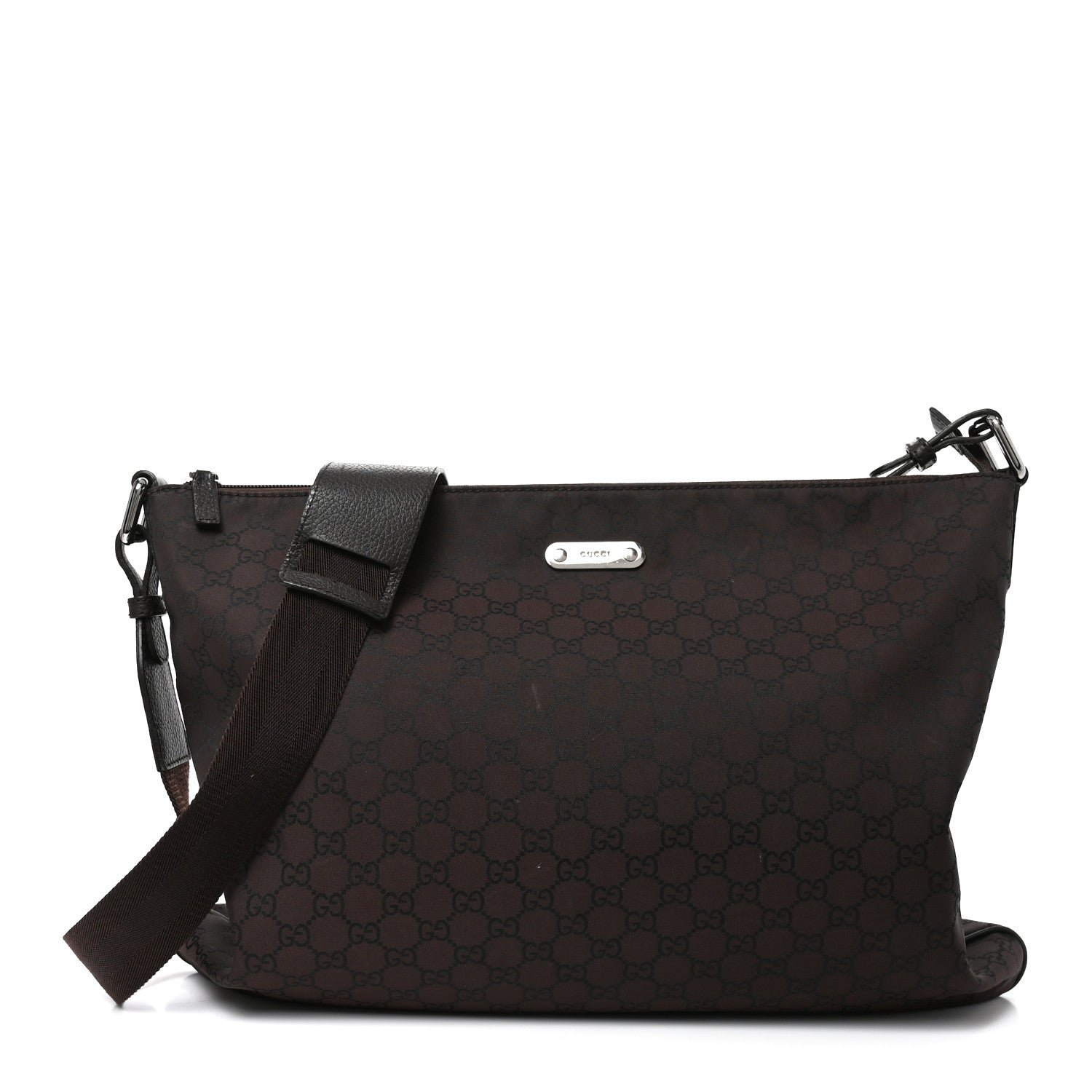 Gucci Nylon Monogram Messenger Bag  Dark Brown