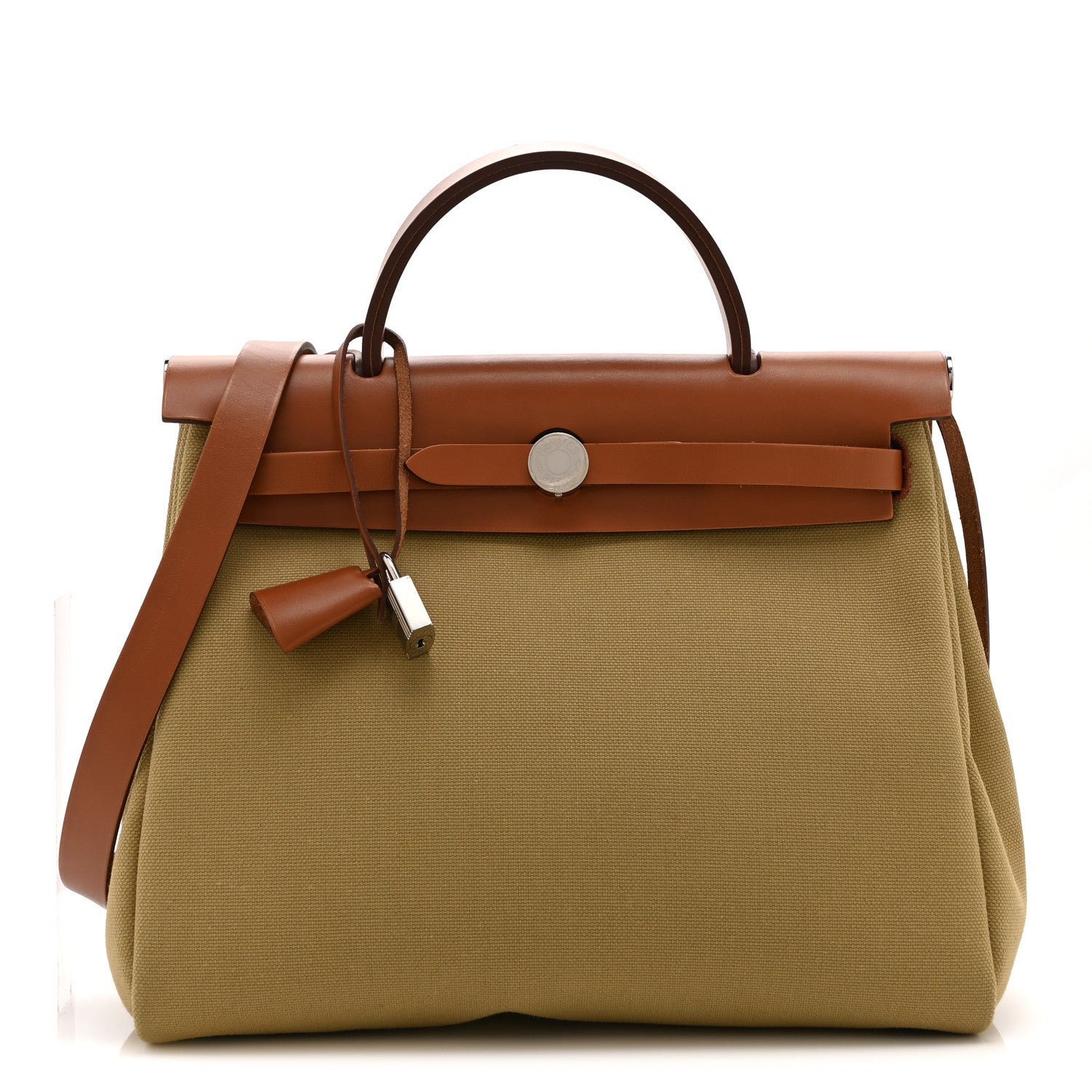 Hermes Military Toile Vache Hunter Herbag Zip Retourne 31 PM Poussiere Fauve