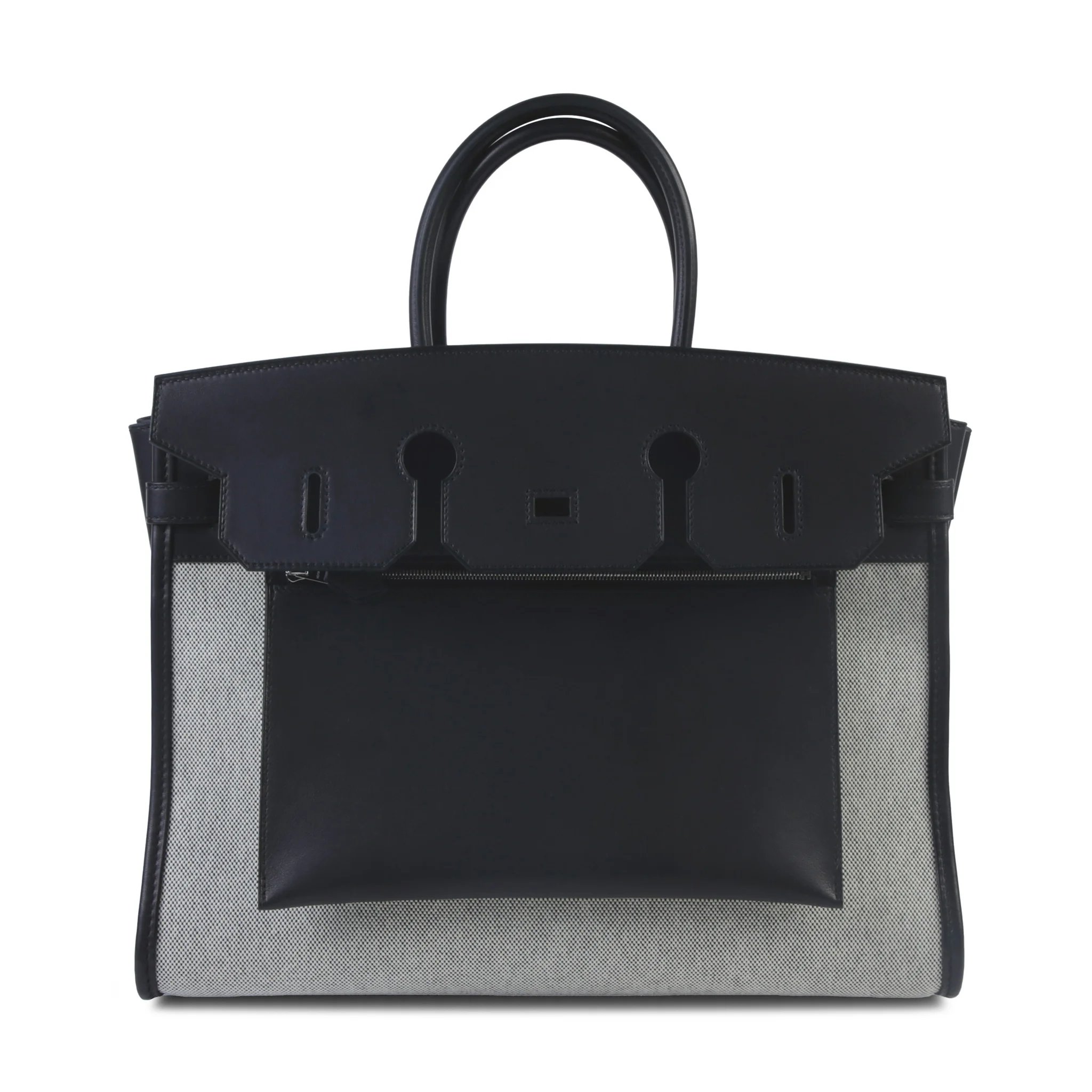 Brand New ( Rank N ) HERMÈS Limited Edition Birkin 35 A L'Envers Noir (89) Ecru Volupto calfskin Canvas Palladium hardware G (2026)