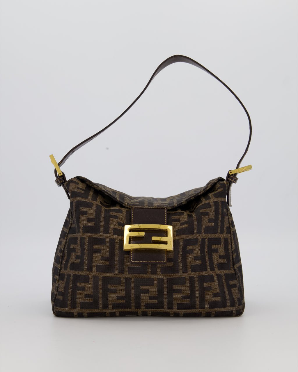 Fendi Brown Vintage Zucca Tobacco Bag in Monogram Canvas and Leather with Gold Hardware