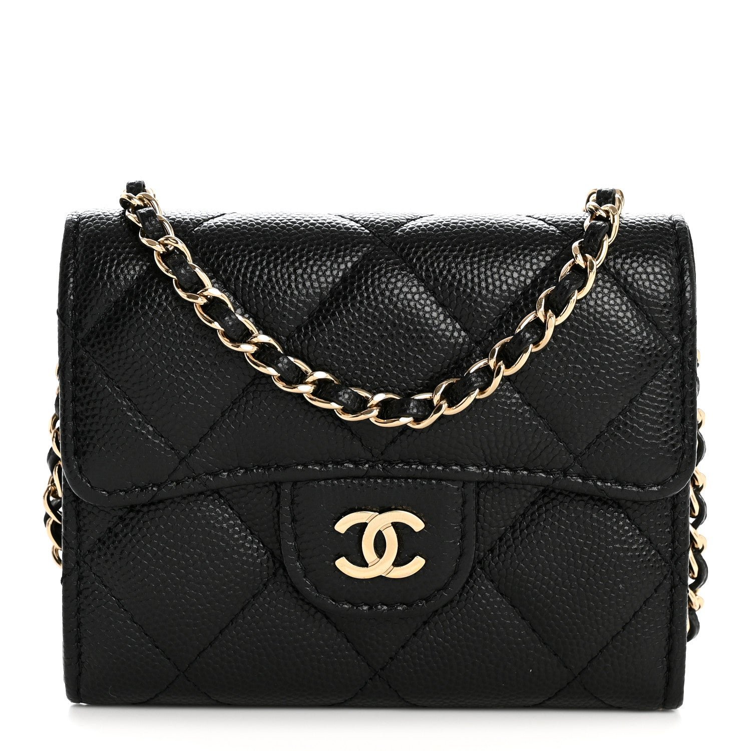 Chanel Caviar Quilted Flap Card Holder On Chain Black