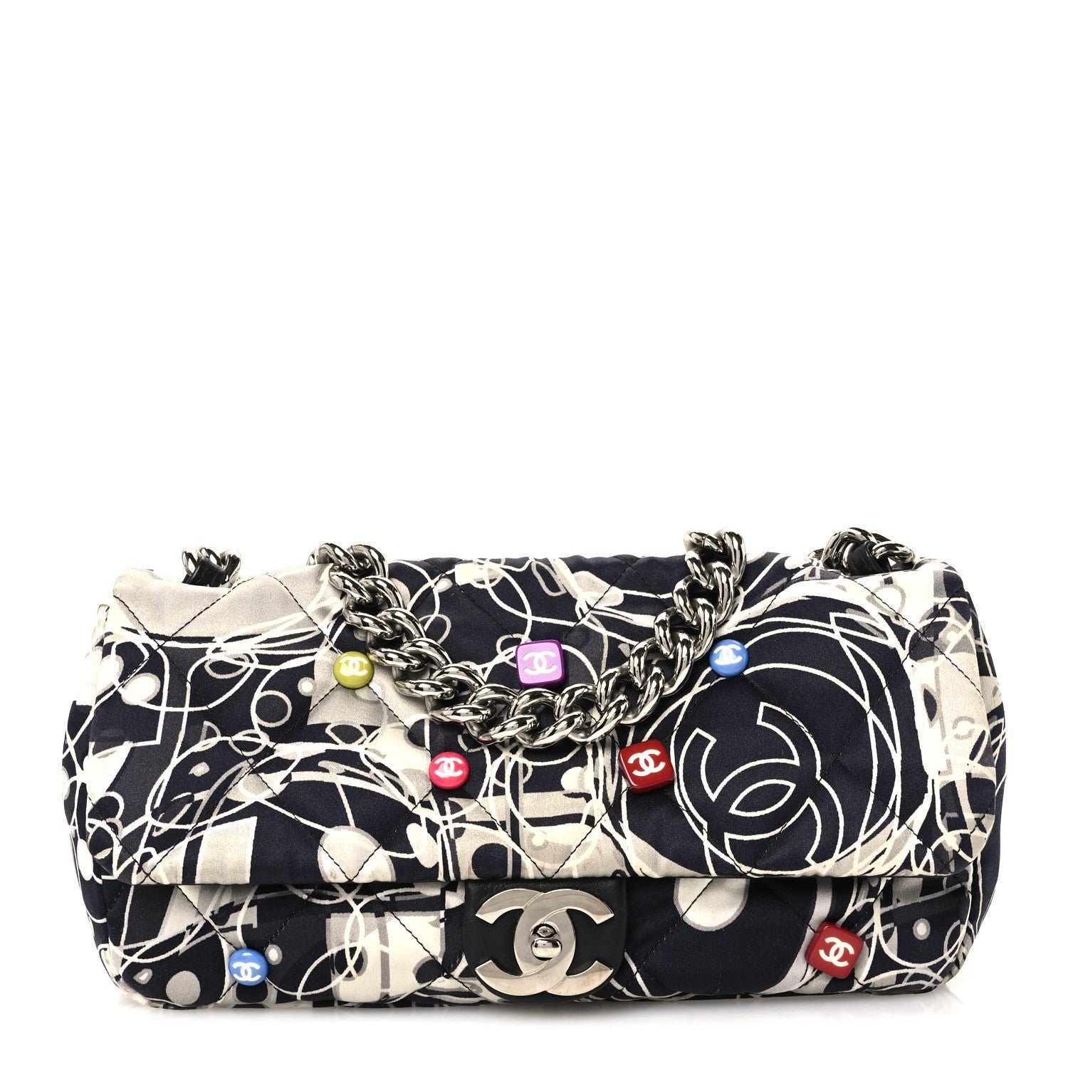 Chanel Satin Quilted Medium Kaleidoscope Flap Black White