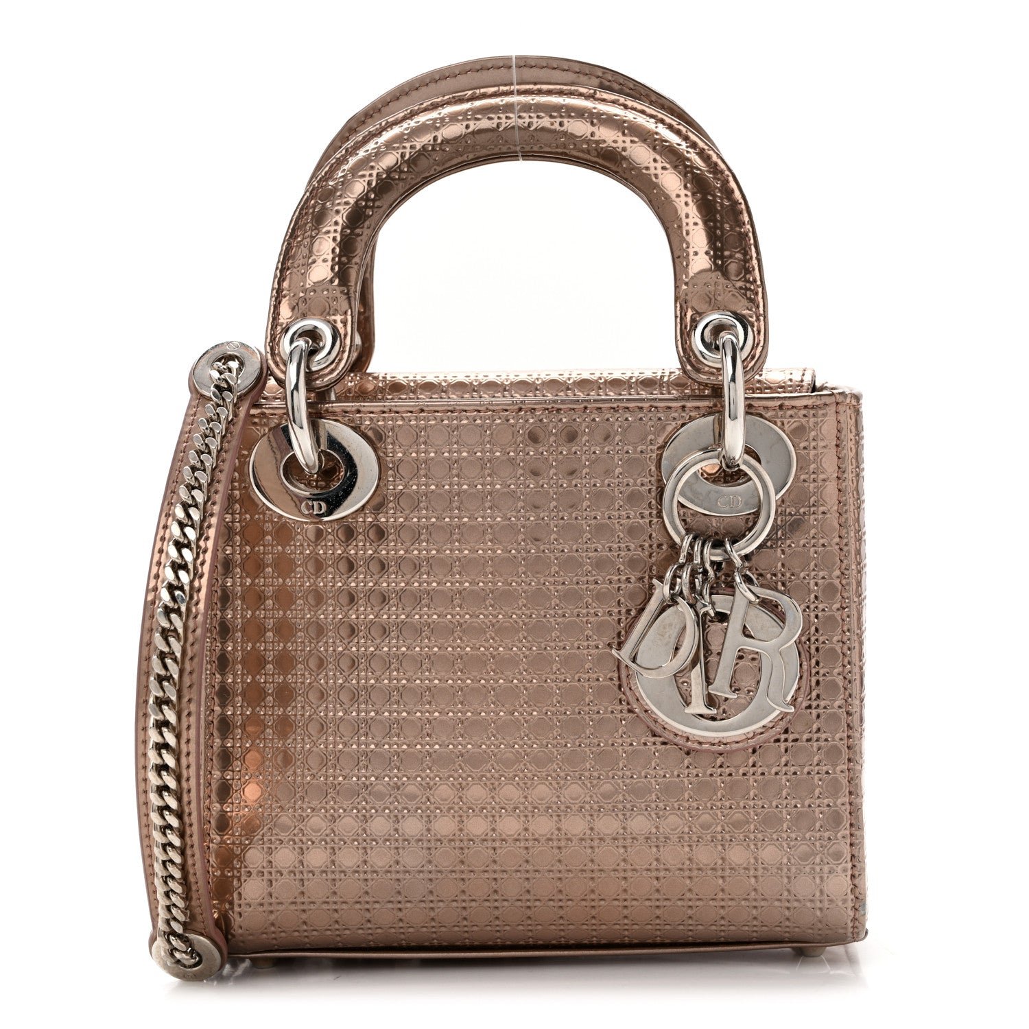 Christian Dior Metallic Patent Micro-Cannage Mini Lady Dior Hyper Pink