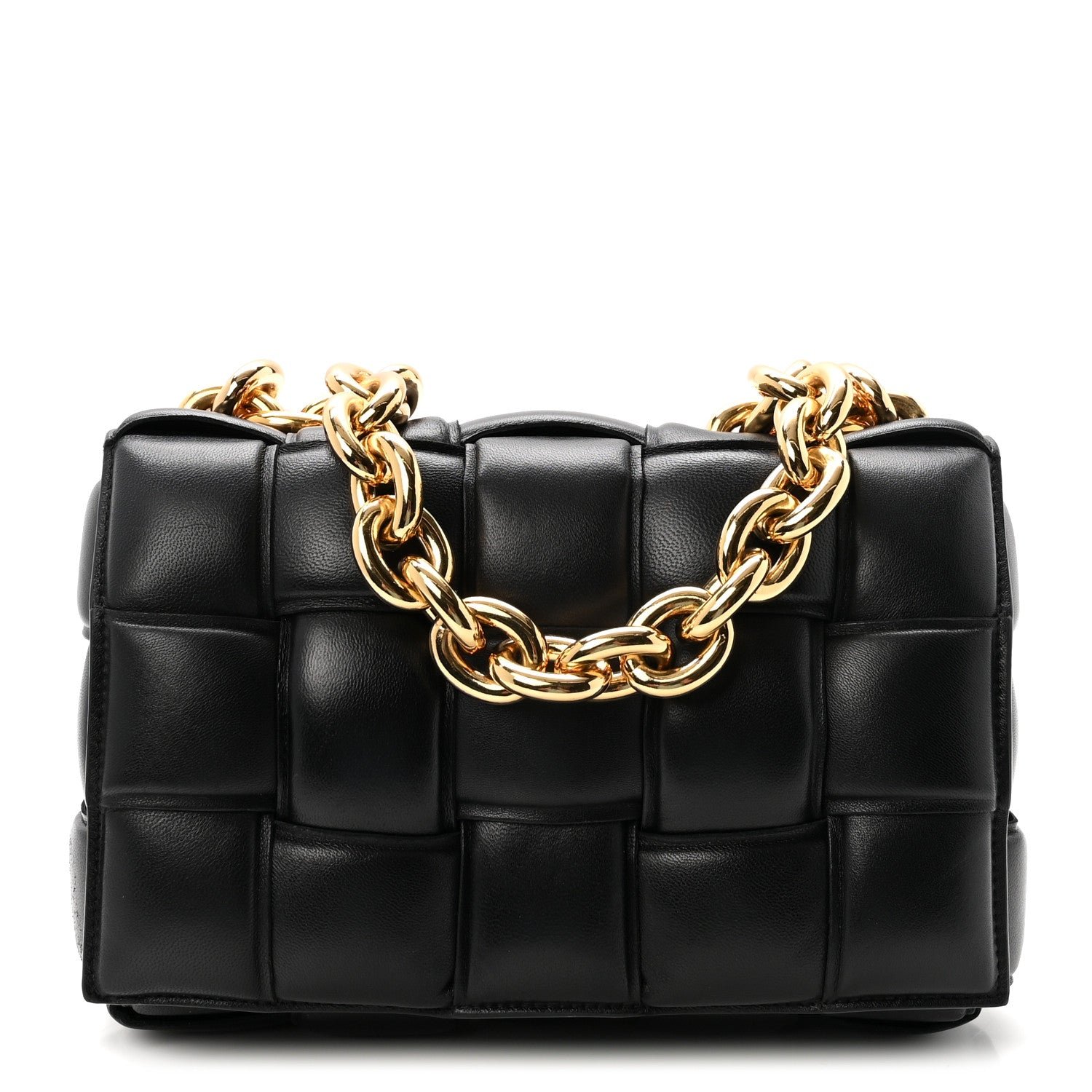 Bottega Veneta Lambskin Maxi Intreccio Padded Chain Cassette Crossbody Bag Black