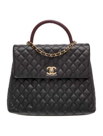 Large Lizard-Trimmed Coco Handle Bag