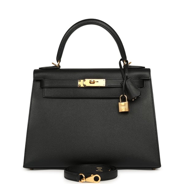 Pre-owned Hermes Kelly Sellier 28 Black Epsom Gold Hardwaare