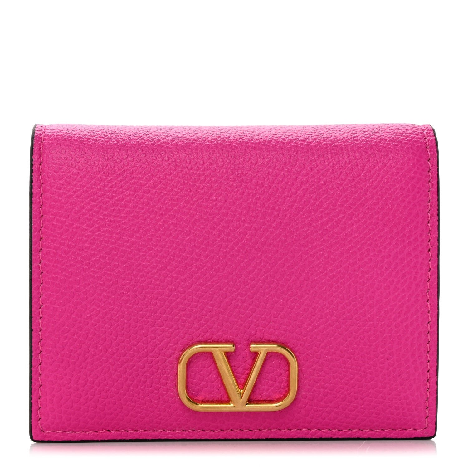 Valentino Garavani Grainy Calfskin Compact Vlogo Wallet Pink PP