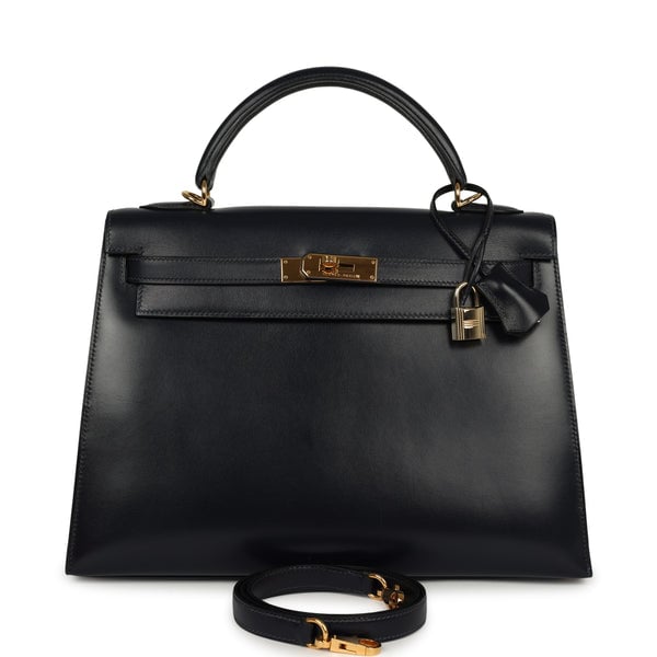 Hermes Vintage Hermes Kelly Sellier 32 Bleu Indigo Box Gold Hardware
