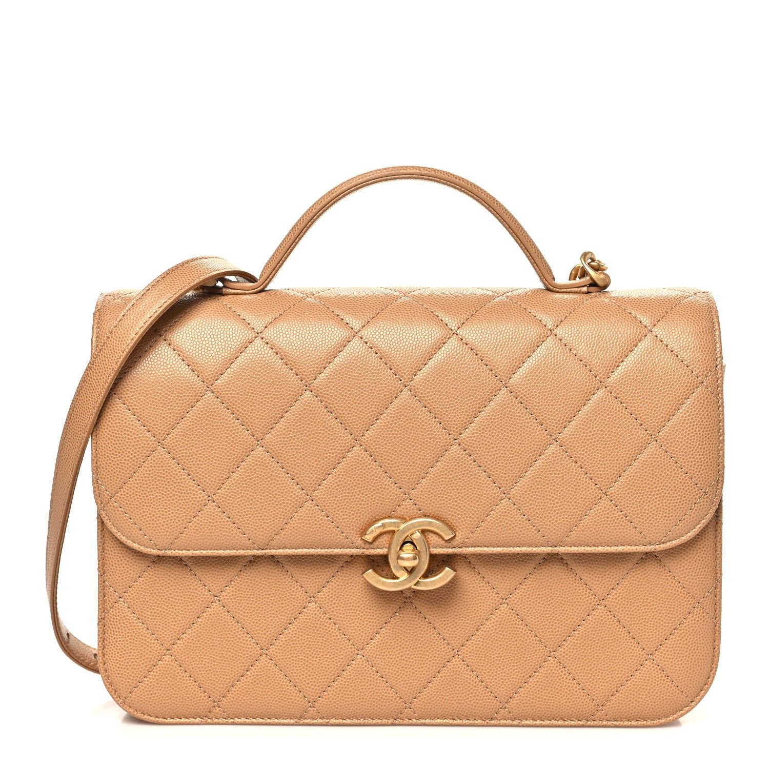 Chanel Caviar Quilted Small Top Handle Flap Beige