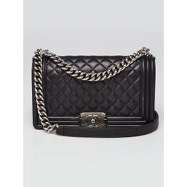 Chanel Black Quilted Lambskin Leather Medium Boy Bag