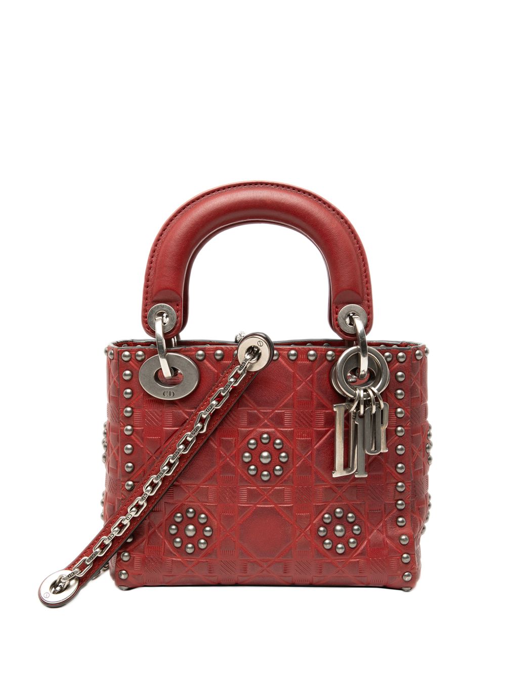 2017 Mini Embossed Calfskin Cannage Studded Flower Lady Dior satchel