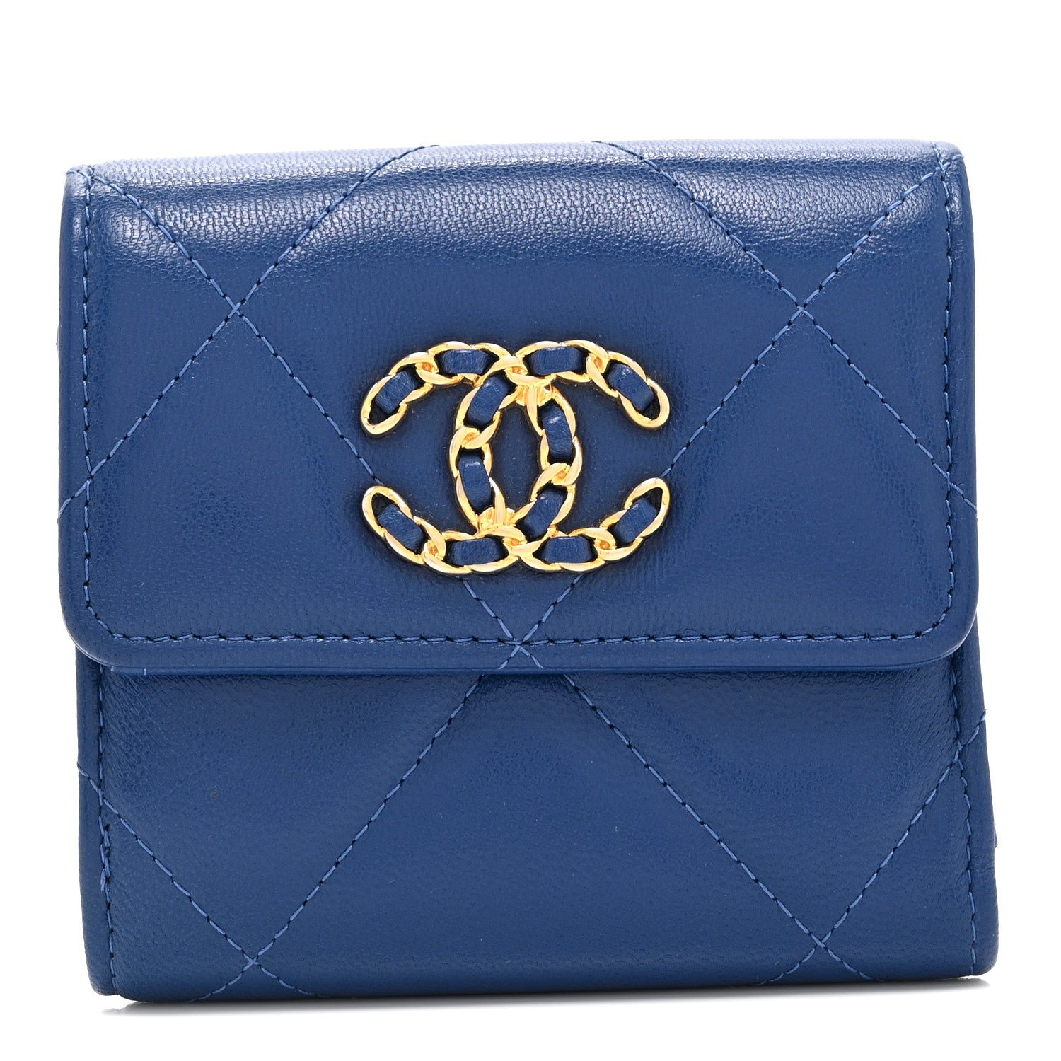 Chanel Goatskin Quilted Chanel 19 Small Flap Wallet  Blue