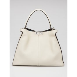 Fendi Fendi Latte Balena Vitello Seta Calfskin Leather Peekaboo X-Lite Large Tote Bag - 8BN304