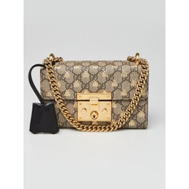 Gucci Beige/Ebony GG Supreme Bees Coated Canvas Padlock Small Shoulder Bag