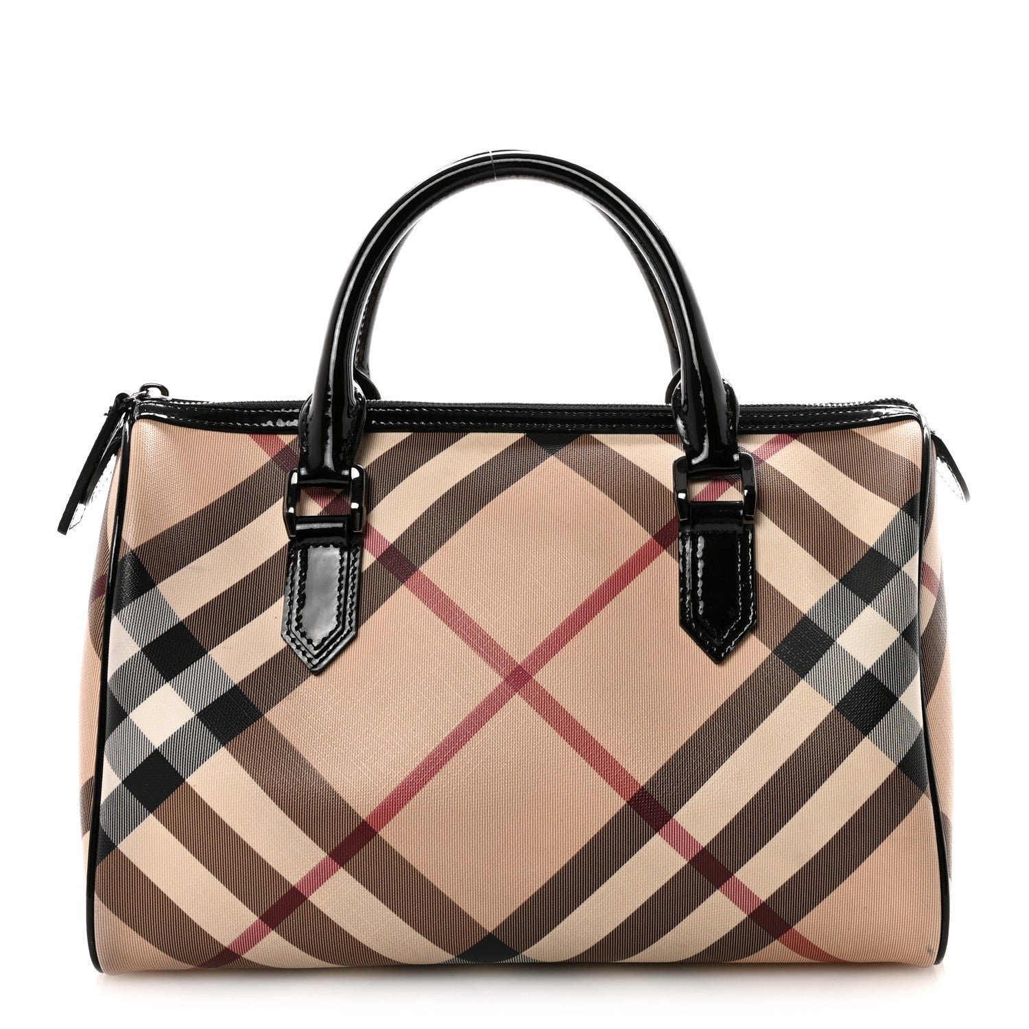 Burberry Nova Check Patent Small Chester Bowling Bag Black