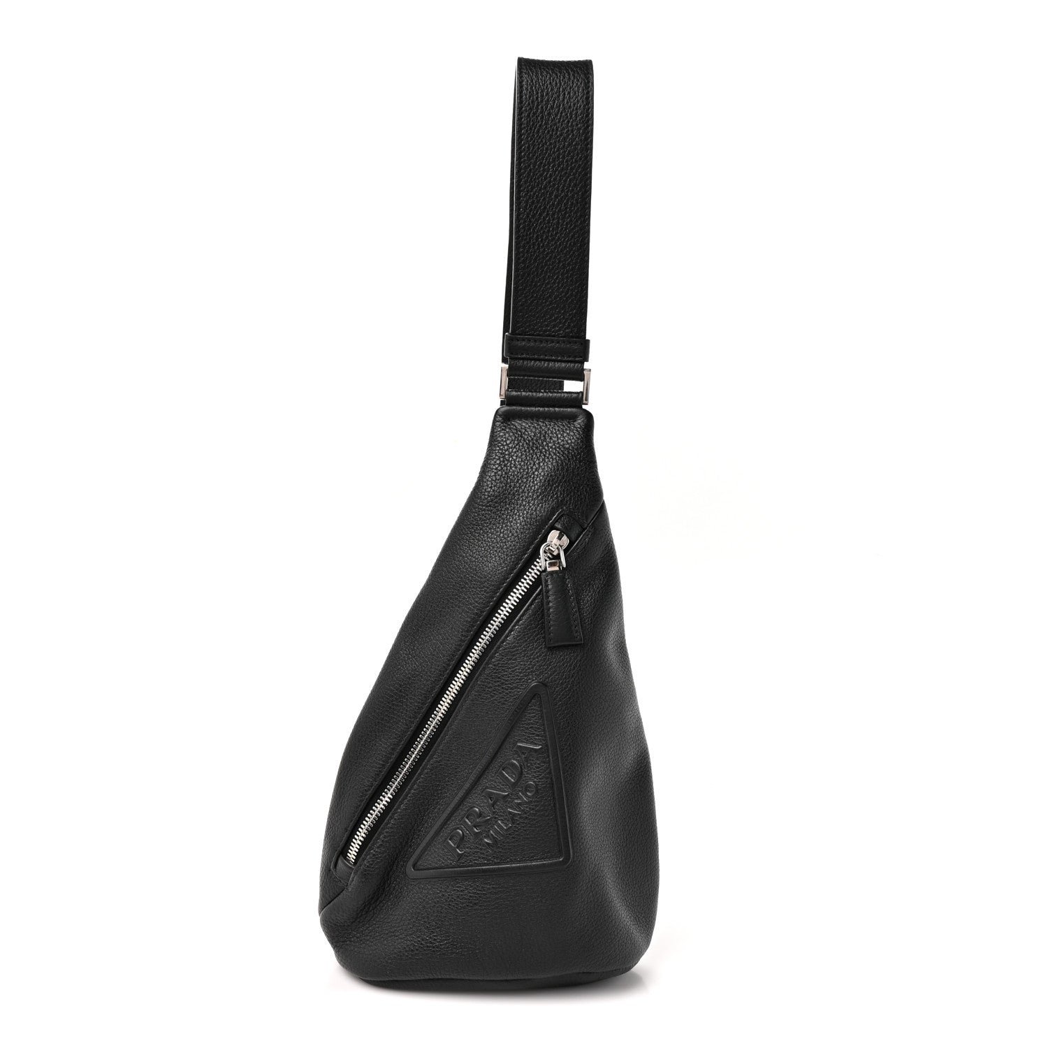 Prada Vitello Daino Logo Embossed Cross Sling Backpack Black