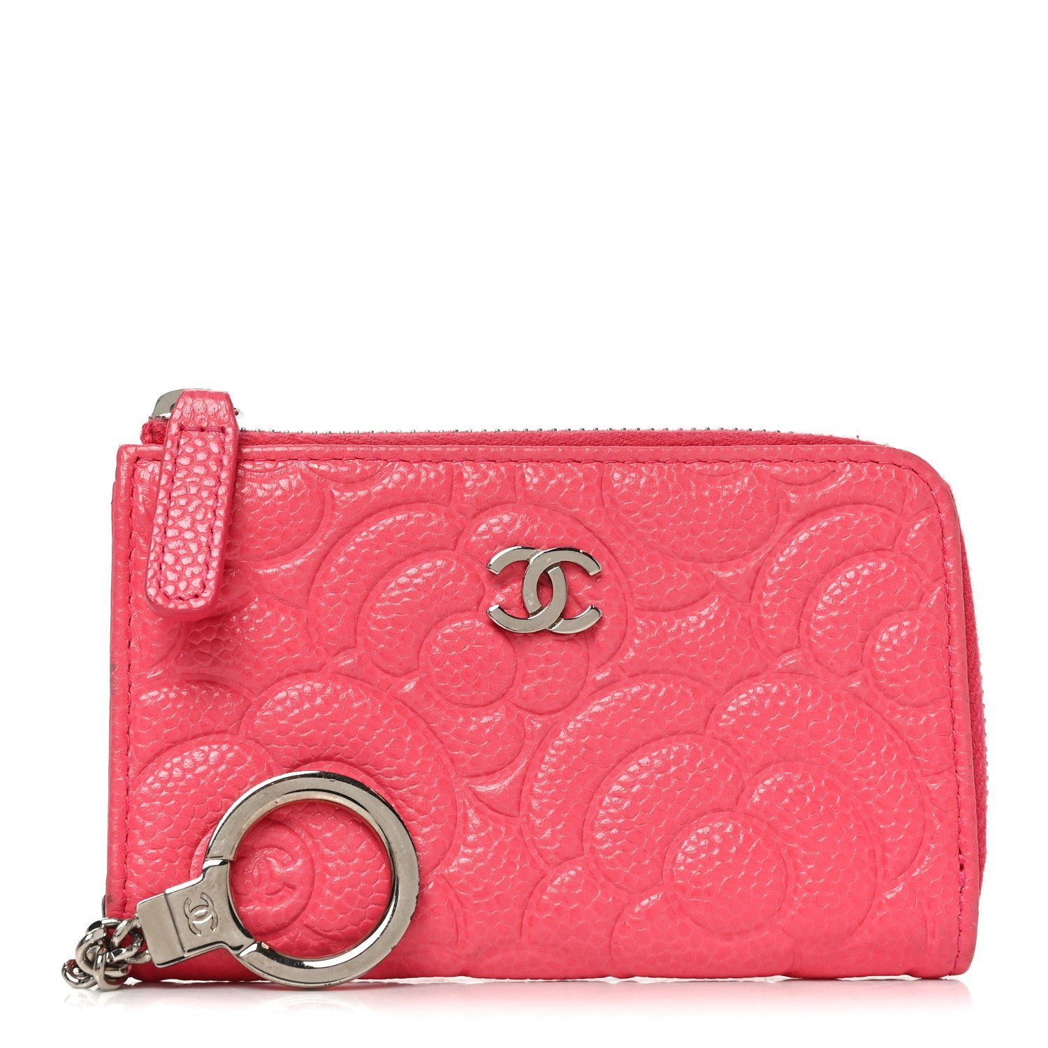 Chanel Caviar Camellia Embossed Key Holder Case Pink