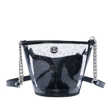 Small PVC and Crumpled Calfskin Camellia Coco Bucket Bag