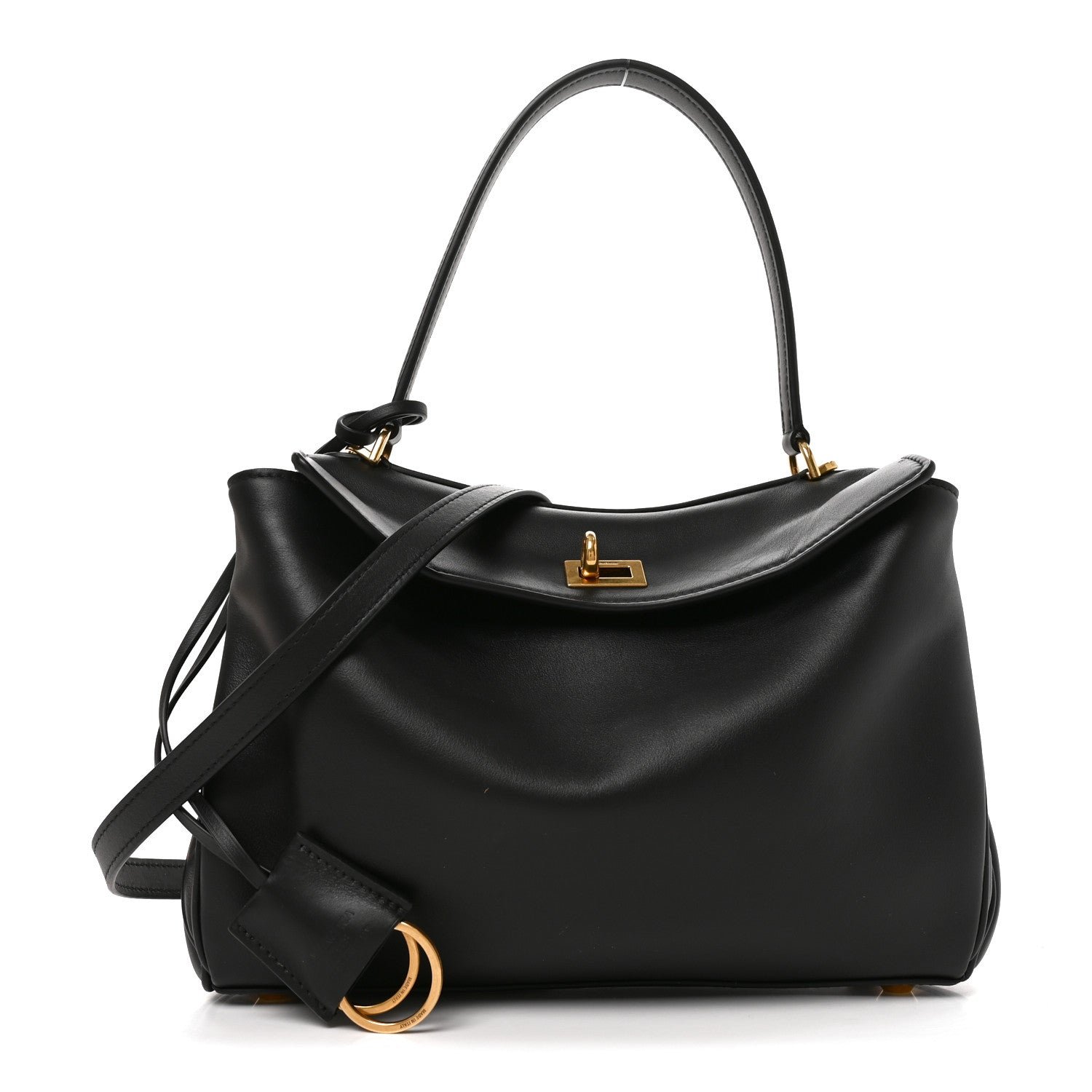 Balenciaga Natural Smooth Calfskin Medium Rodeo Top Handle Handbag Black