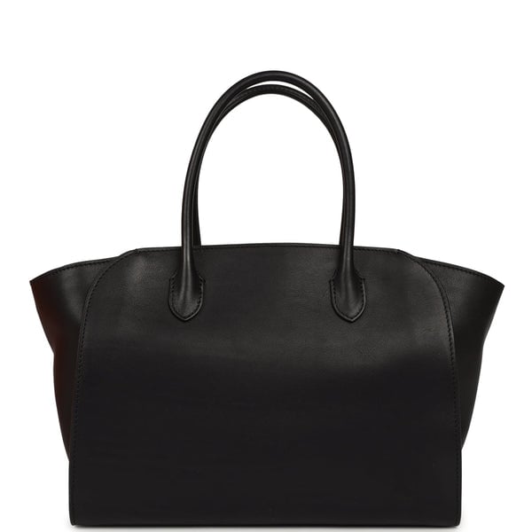 The Row Marlo 12 Tote Bag Black Saddle Silver Hardware