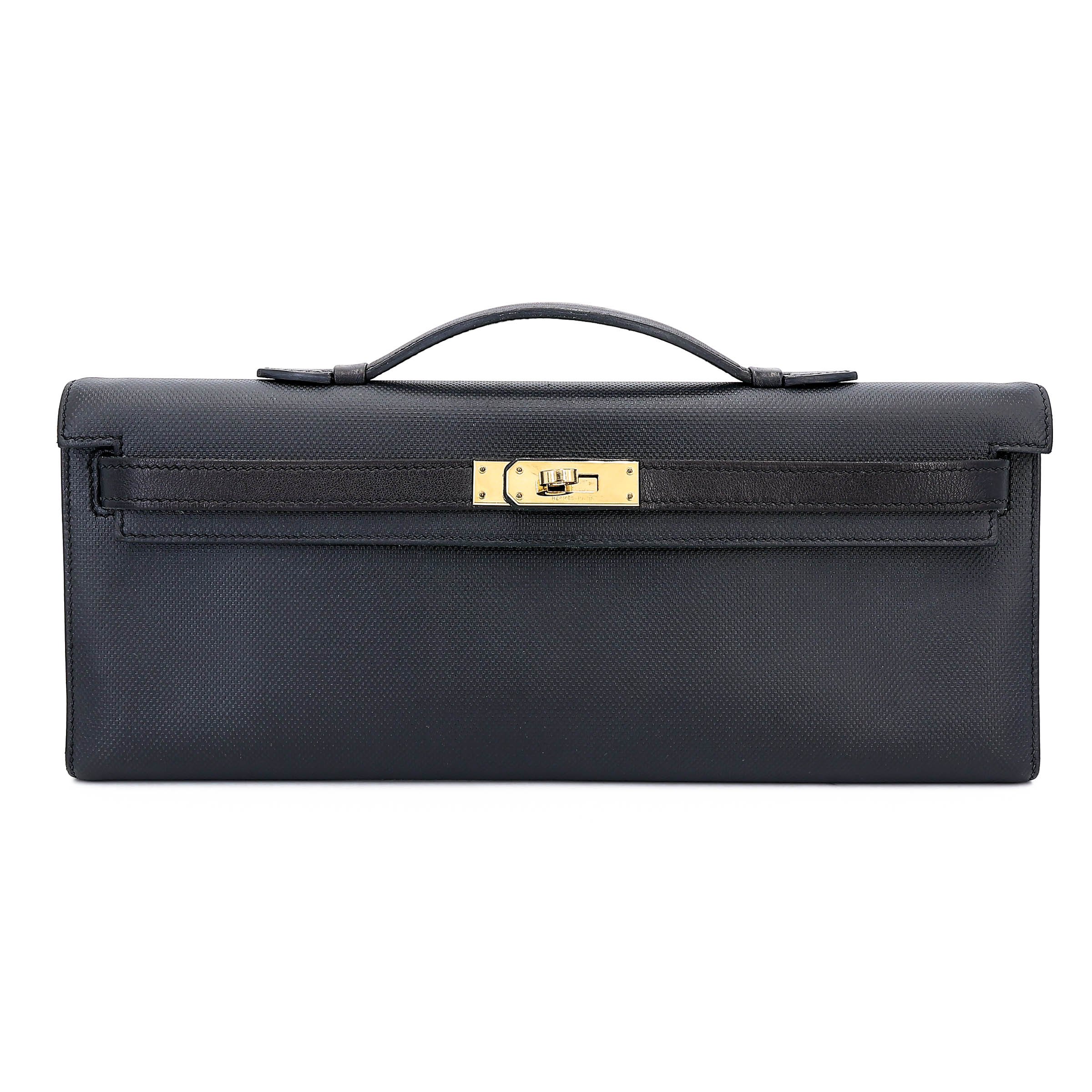 Very Good ( Rank A) HERMÈS Kelly Cut Noir (89) Grain d`H Swift Permabrass hardware Square Q (2013)