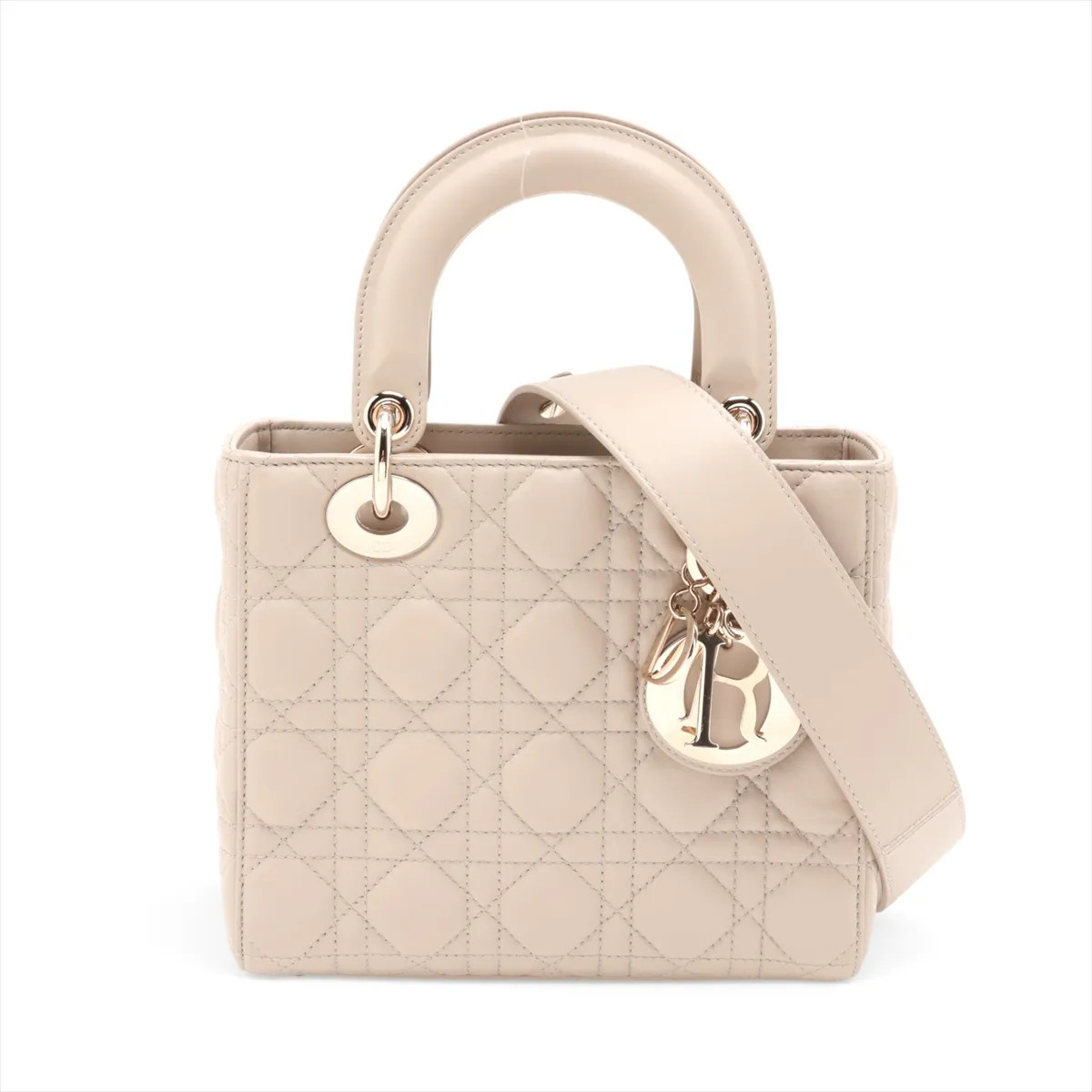 Christian Dior Cannage My Lady Dior Leather 2 Way Handbag Beige