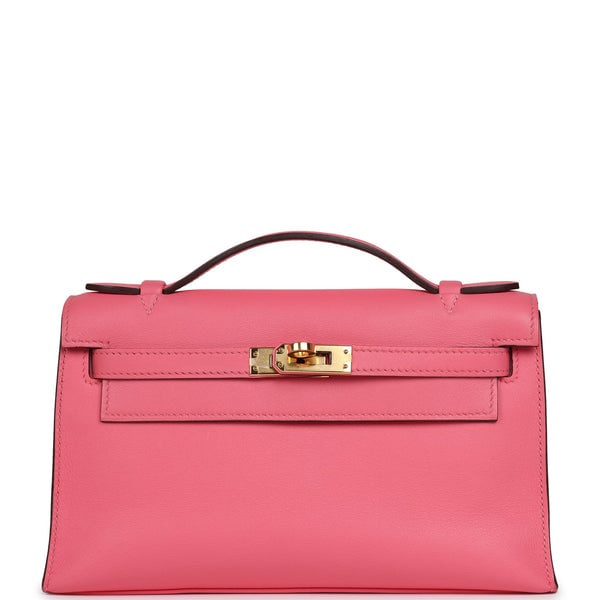Pre-owned Hermes Kelly Pochette Rose Azalee Swift Gold Hardware