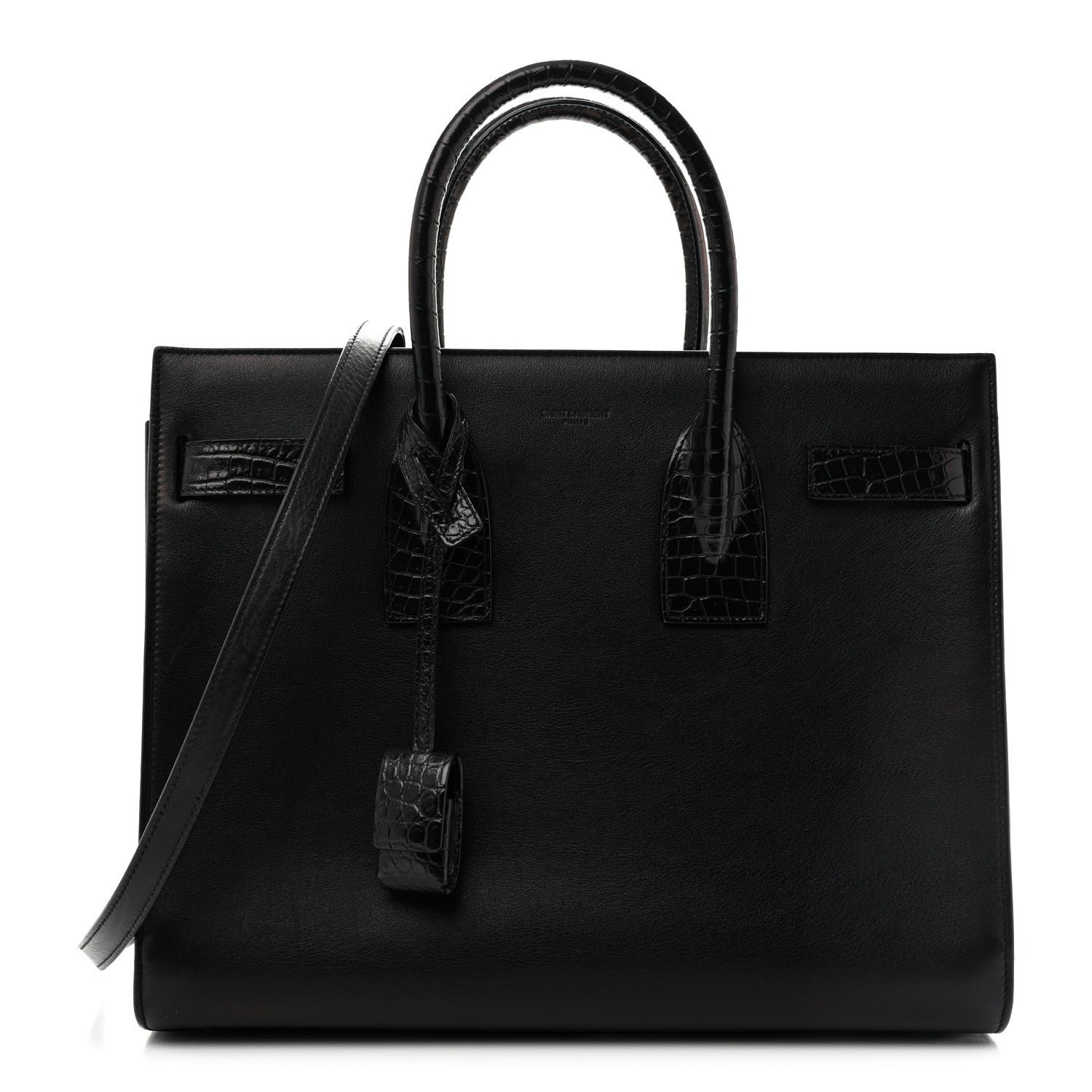 Saint Laurent Smooth Calfskin Crocodile Embossed Small Sac De Jour Black