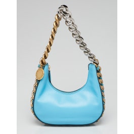 Stella McCartney Stella McCartney Aqua Blue Faux Leather Two Tone Chain Small Frayme Shoulder Bag